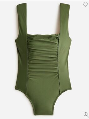 J.Crew Ruched Squareneck One Piece Bathing Suit in Olive Green Size 4 NWT